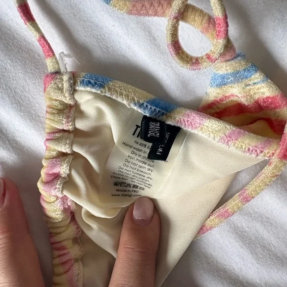 Triangle Striped/Zebra print Tie-Side Bikini Set in Pastel Multicolor Like New - Picture 4 of 13